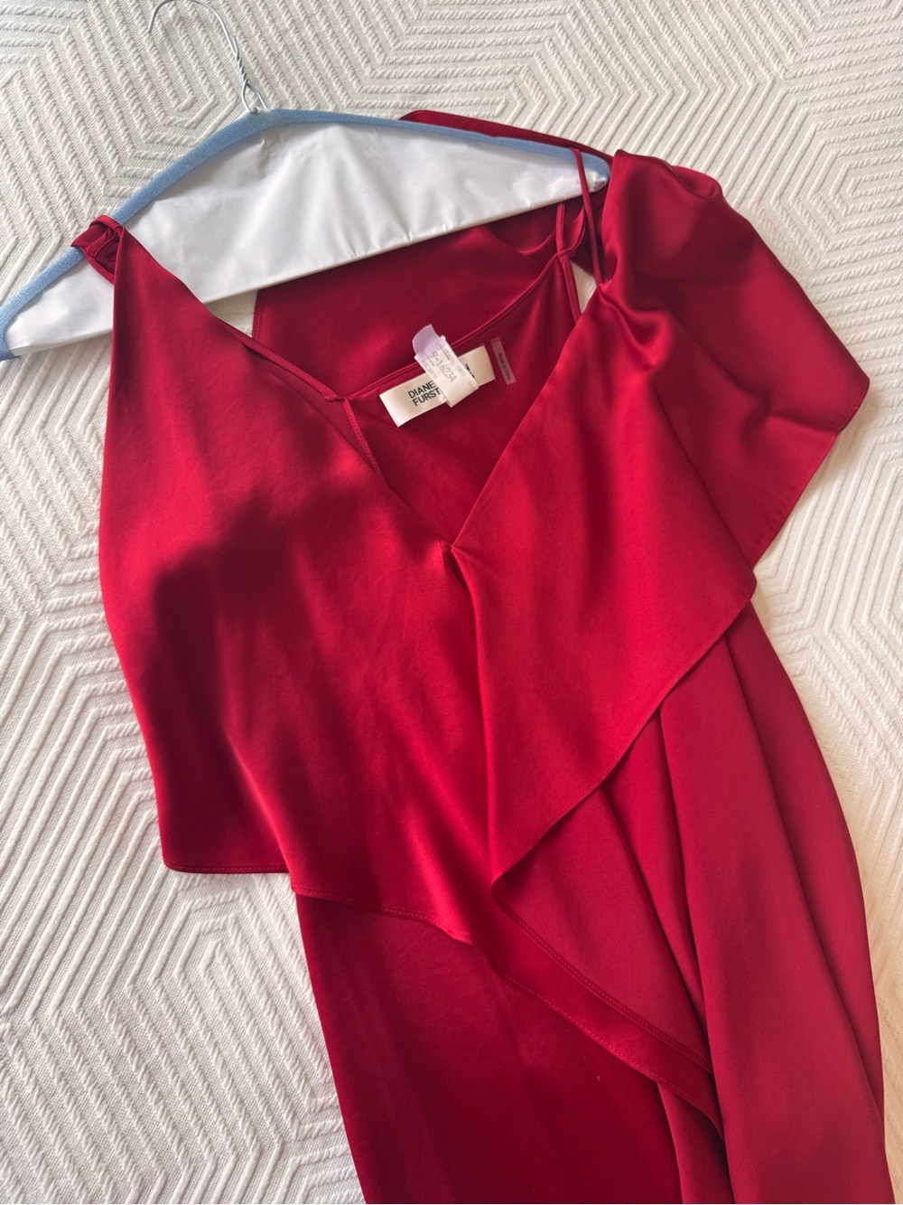 Diane Von Furstenberg Cherry Red One-Shoulder Ruffle Dress - Picture 3 of 5